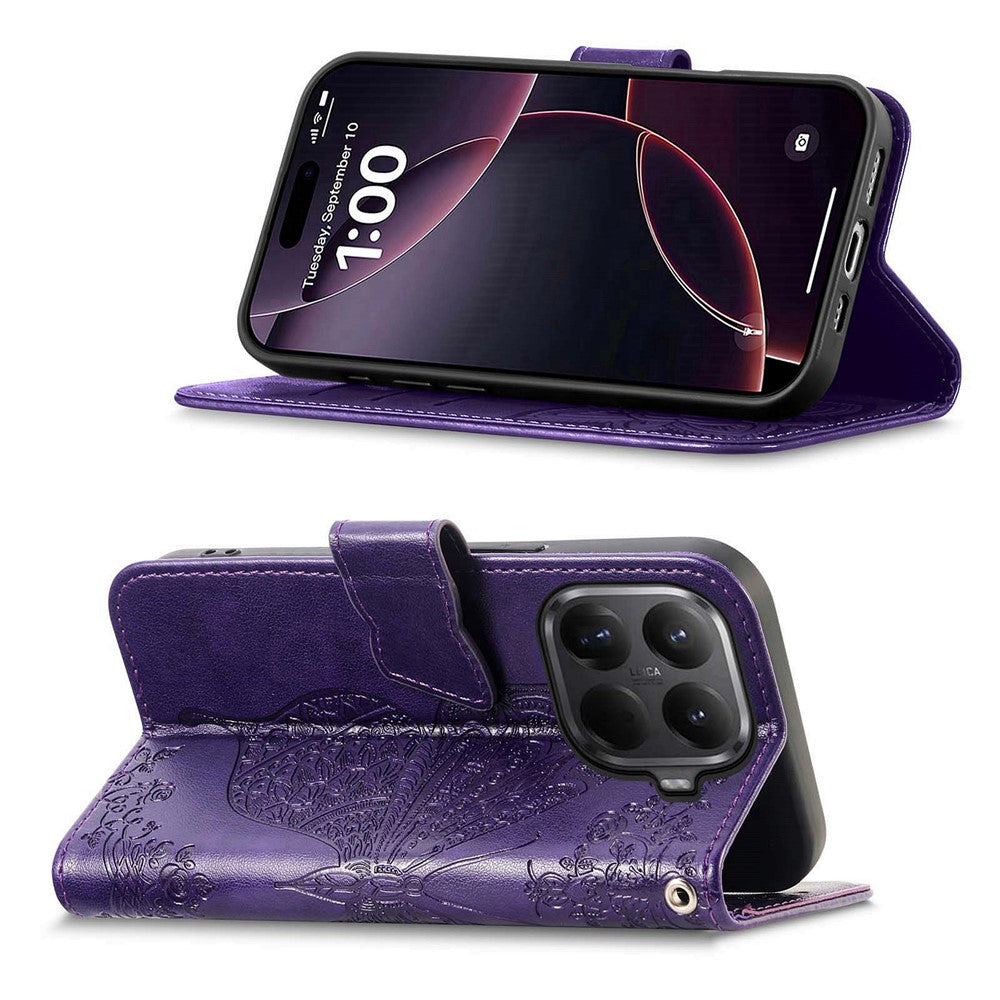 For Xiaomi Wallet Case Butterfly Pattern PU Leather Phone Cover with Tempered Glass Screen Protector