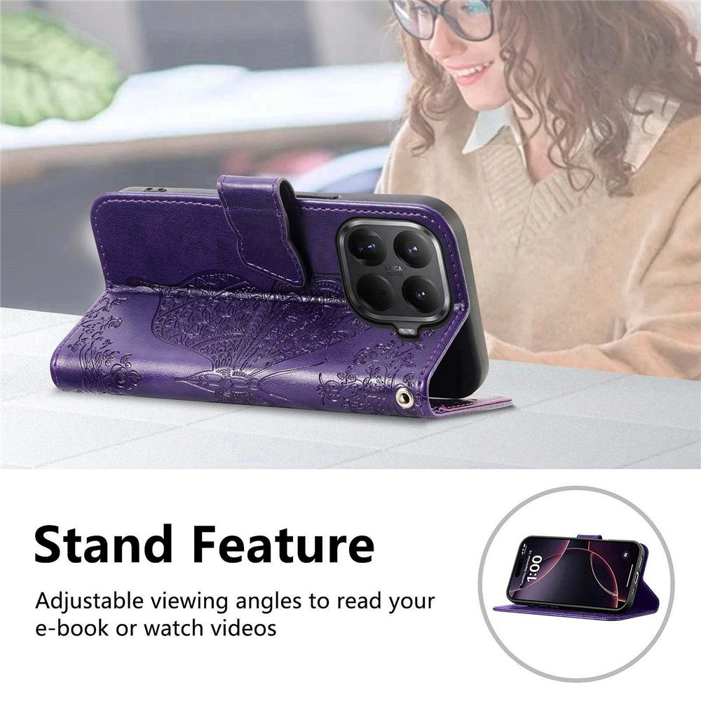 For Xiaomi Wallet Case Butterfly Pattern PU Leather Phone Cover with Tempered Glass Screen Protector