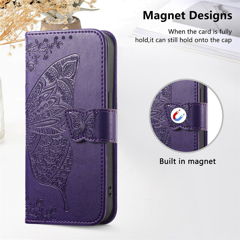 For Xiaomi Wallet Case Butterfly Pattern PU Leather Phone Cover with Tempered Glass Screen Protector
