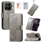 For Xiaomi Wallet Case Butterfly Pattern PU Leather Phone Cover with Tempered Glass Screen Protector
