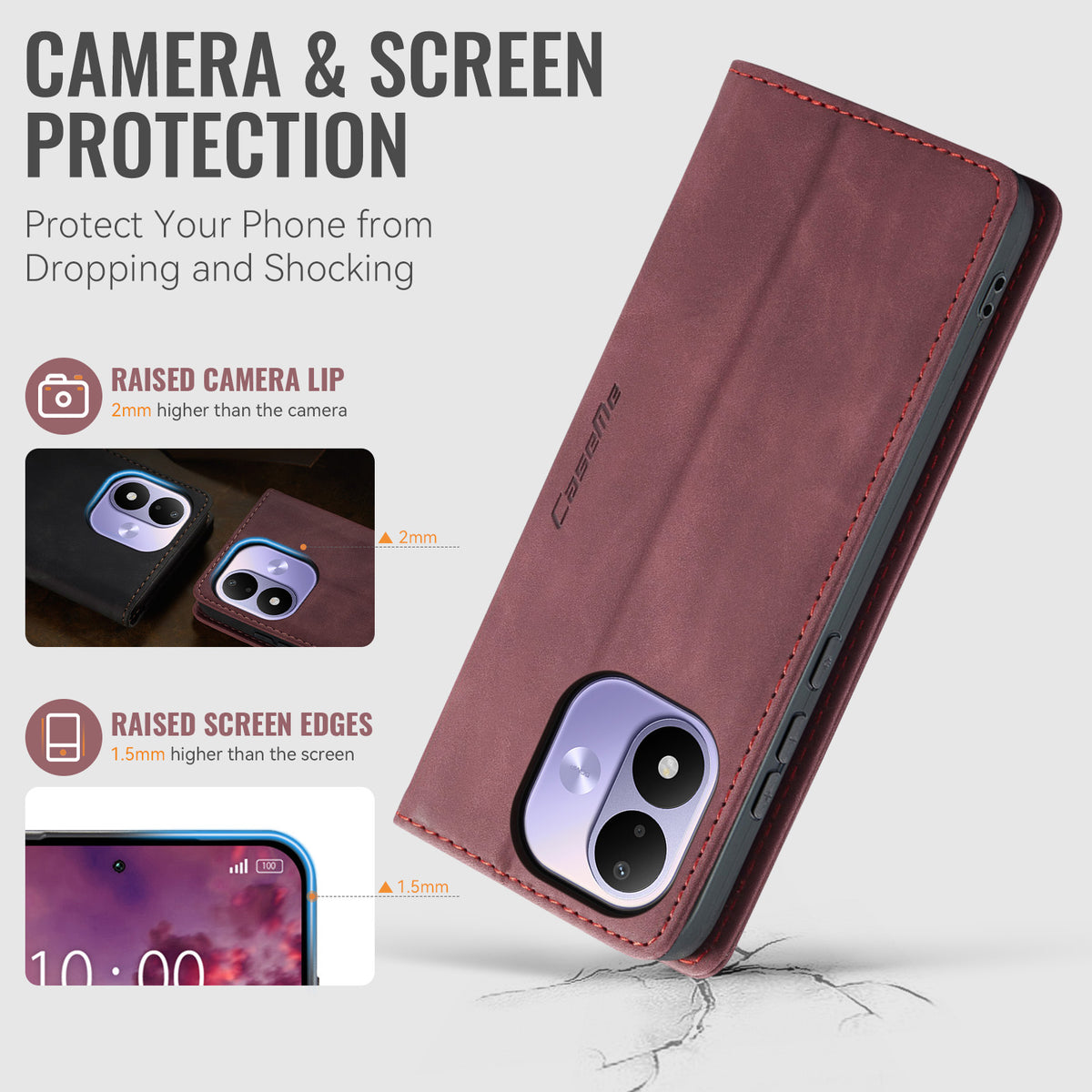 CASEME 013-serien PU-lædermobil-etui med stativ, pung-etui til Xiaomi Redmi Note 17 4G (Global) / Xiaomi Redmi Note 17 (Indien/Kina) 5G / Xiaomi Redmi Note 17 5G (Global)