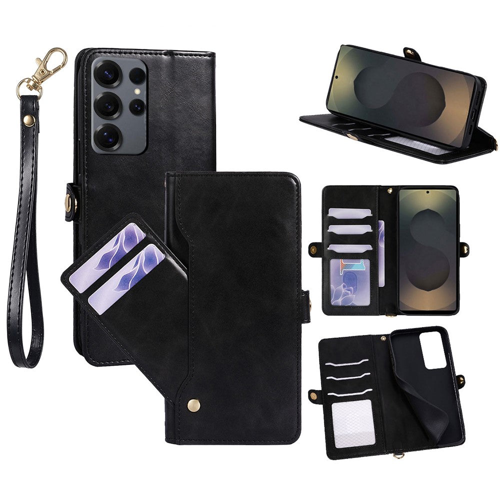 For Samsung Galaxy S25 Ultra Oil Wax Leather Wallet Phone Cover with Rotatable Card Slots