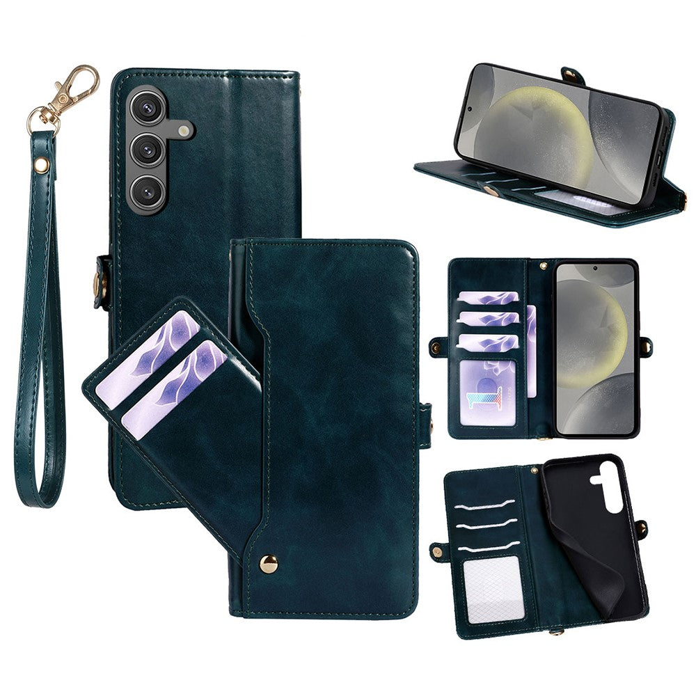 For Samsung Galaxy S24 Oil Wax Leather Wallet Phone Cover with Rotatable Card Slots