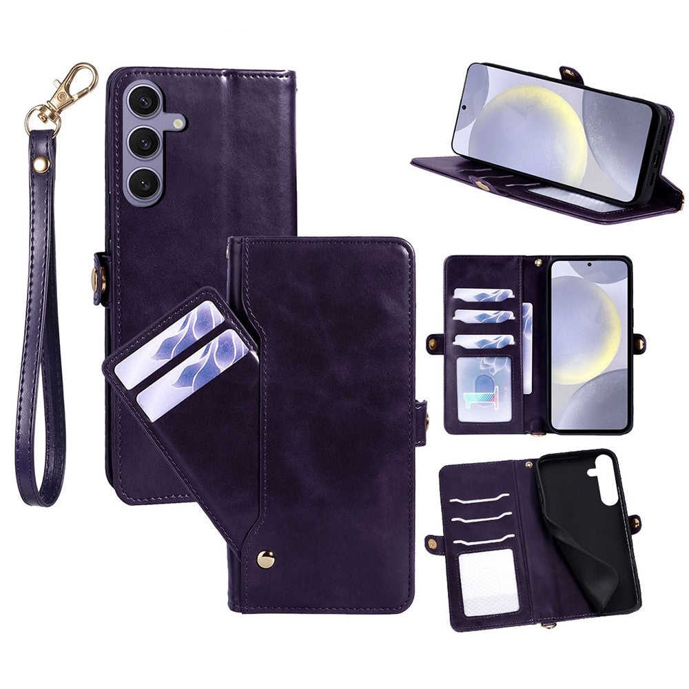 For Samsung Galaxy S24+ Oil Wax Leather Wallet Phone Cover with Rotatable Card Slots