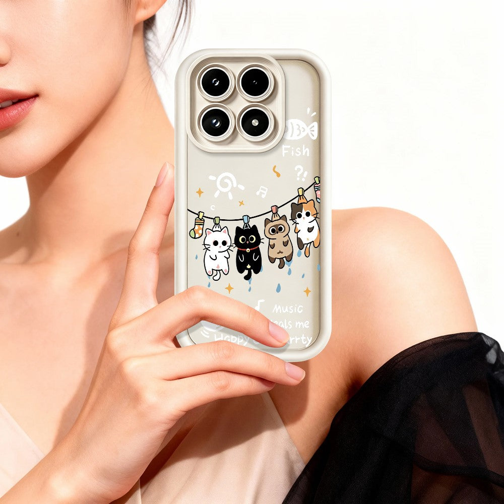 For Xiaomi 17 TPU Case Four Cartoon Cat Pattern Rubberized Phone Back Cover
