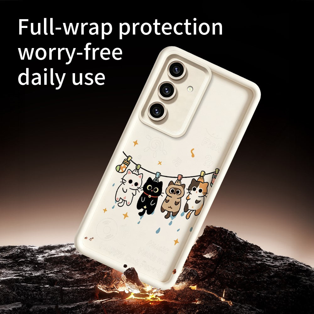 TPU-skal med mönster av fyra tecknade katter och gummibelagt bakstycke för Samsung Galaxy S26+