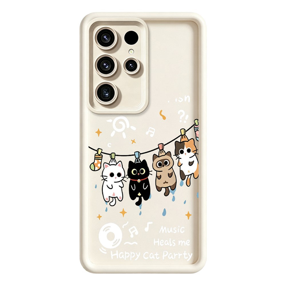 Samsung Galaxy S26 Ultra TPU-skal med fyra tecknade katter och gummibelagt bakstycke