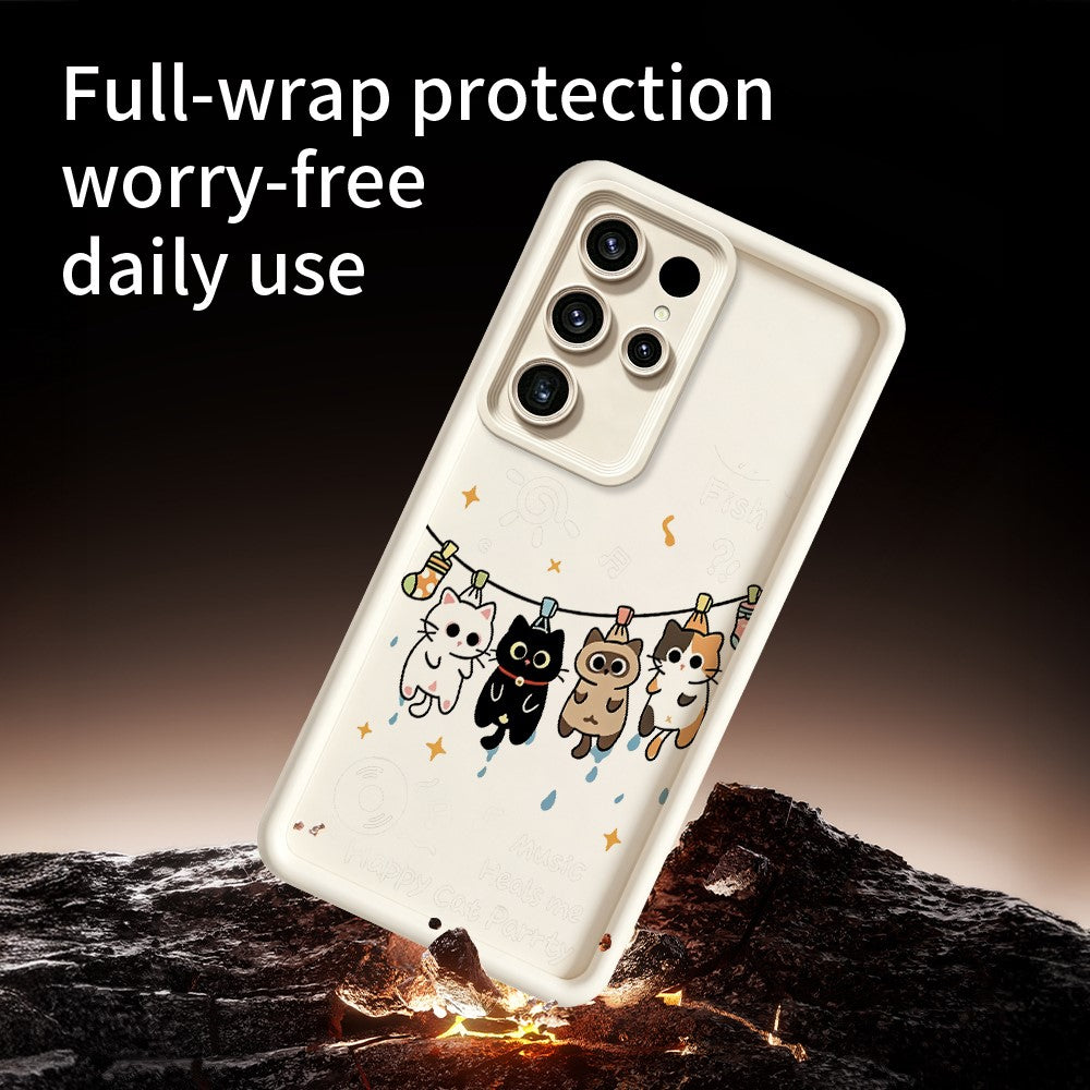 Samsung Galaxy S26 Ultra TPU-skal med fyra tecknade katter och gummibelagt bakstycke