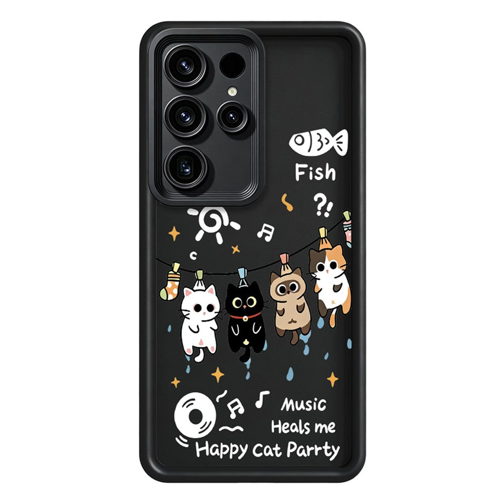 Samsung Galaxy S26 Ultra TPU-skal med fyra tecknade katter och gummibelagt bakstycke