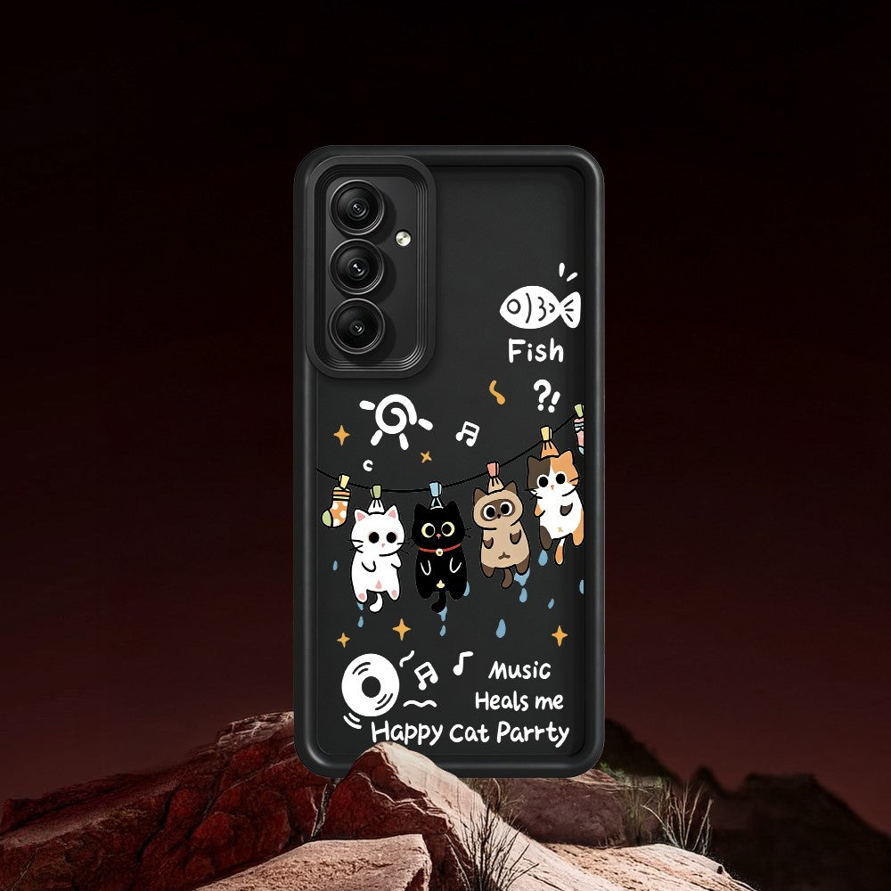 Samsung Galaxy A57 5G TPU-skal med fyra tecknade katter och gummibelagt bakstycke