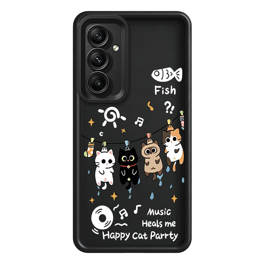 Samsung Galaxy A37 5G TPU-skal med fyra tecknade katter och gummibelagt bakstycke