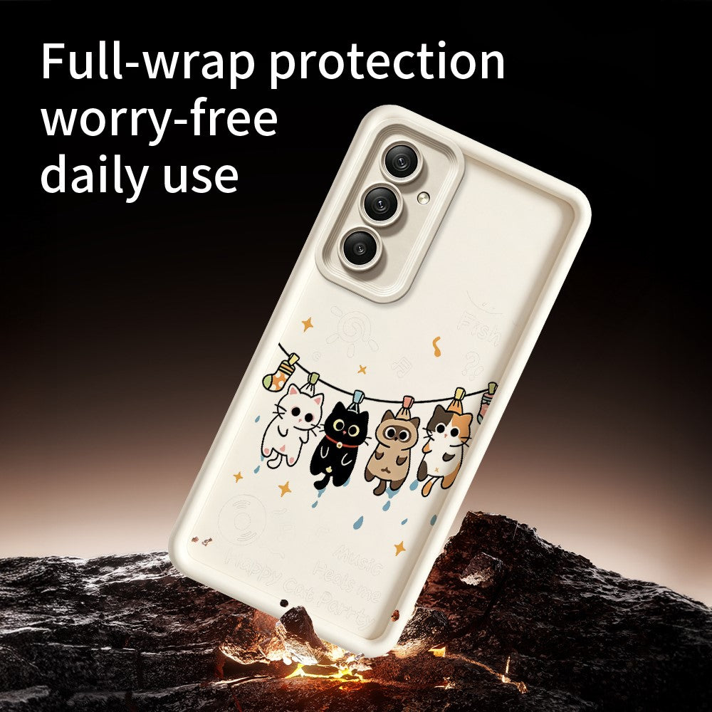 Samsung Galaxy A36 5G TPU-skal med fyra tecknade katter och gummibelagt bakstycke