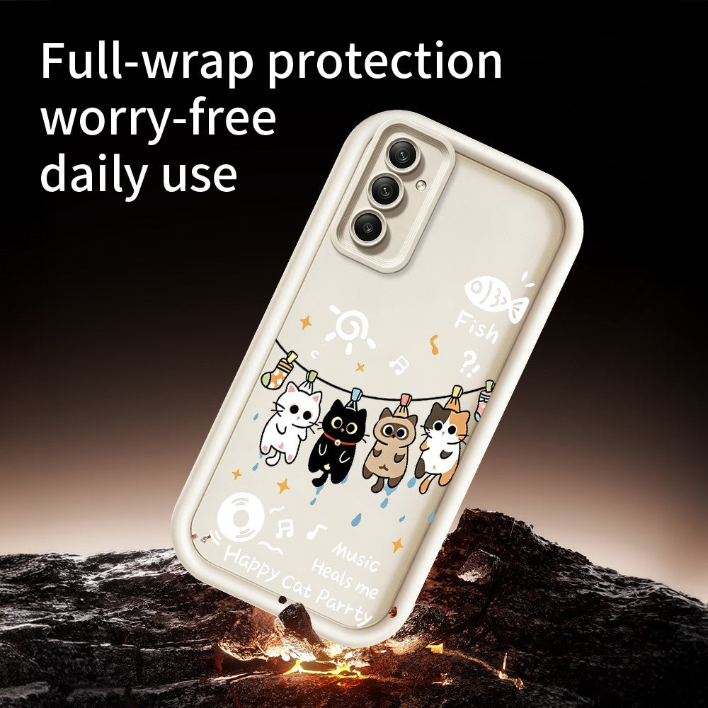 TPU-skal till Samsung Galaxy A18 5G / A18 4G / A17 5G / A17 4G, mönster med fyra tecknade katter, gummibelagt bakstycke