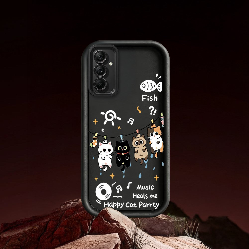 TPU-skal till Samsung Galaxy A18 5G / A18 4G / A17 5G / A17 4G, mönster med fyra tecknade katter, gummibelagt bakstycke