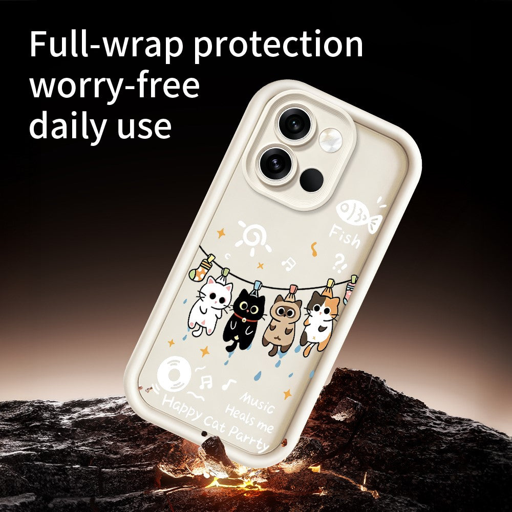 OnePlus Nord 6 5G TPU-skal med fyra tecknade katter och gummibelagt bakstycke
