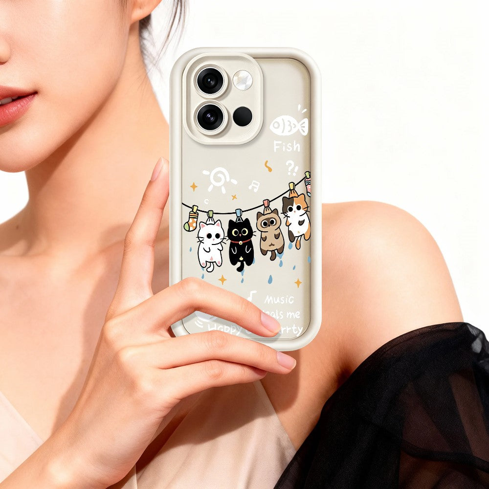 OnePlus Nord 6 5G TPU-skal med fyra tecknade katter och gummibelagt bakstycke
