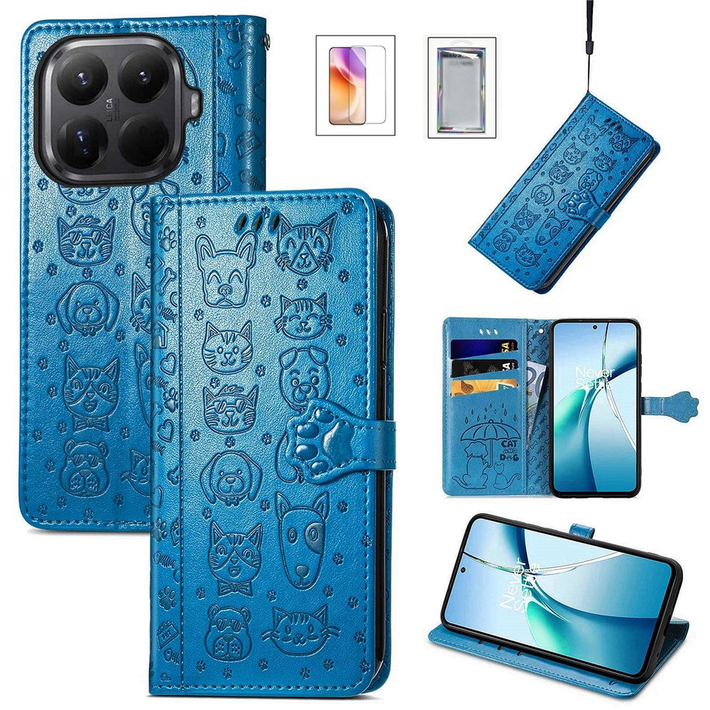 For Xiaomi 17T Case with Tempered Glass Screen Protector Cute Cat Dog Pattern PU Leather Wallet Phone Cover