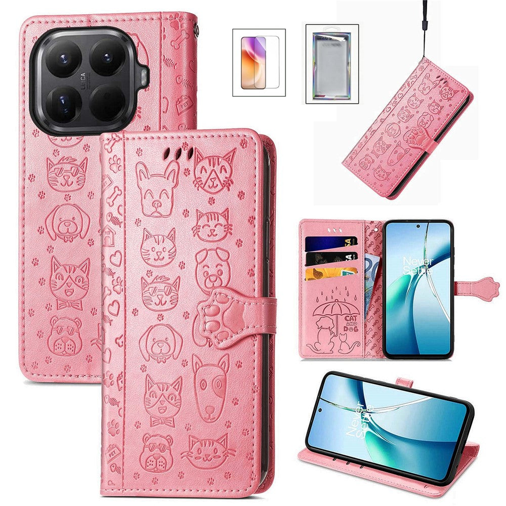 For Xiaomi 17T Case with Tempered Glass Screen Protector Cute Cat Dog Pattern PU Leather Wallet Phone Cover