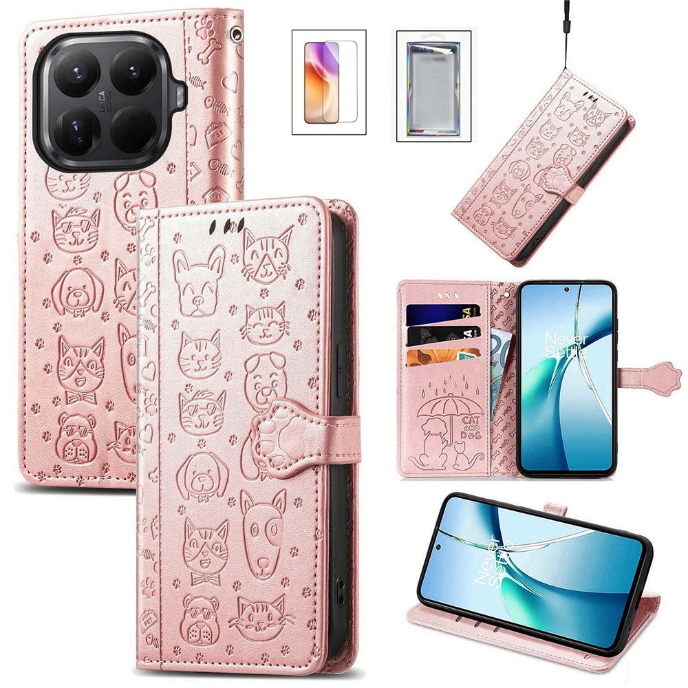 For Xiaomi 17T Case with Tempered Glass Screen Protector Cute Cat Dog Pattern PU Leather Wallet Phone Cover