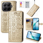 For Xiaomi 17T Case with Tempered Glass Screen Protector Cute Cat Dog Pattern PU Leather Wallet Phone Cover