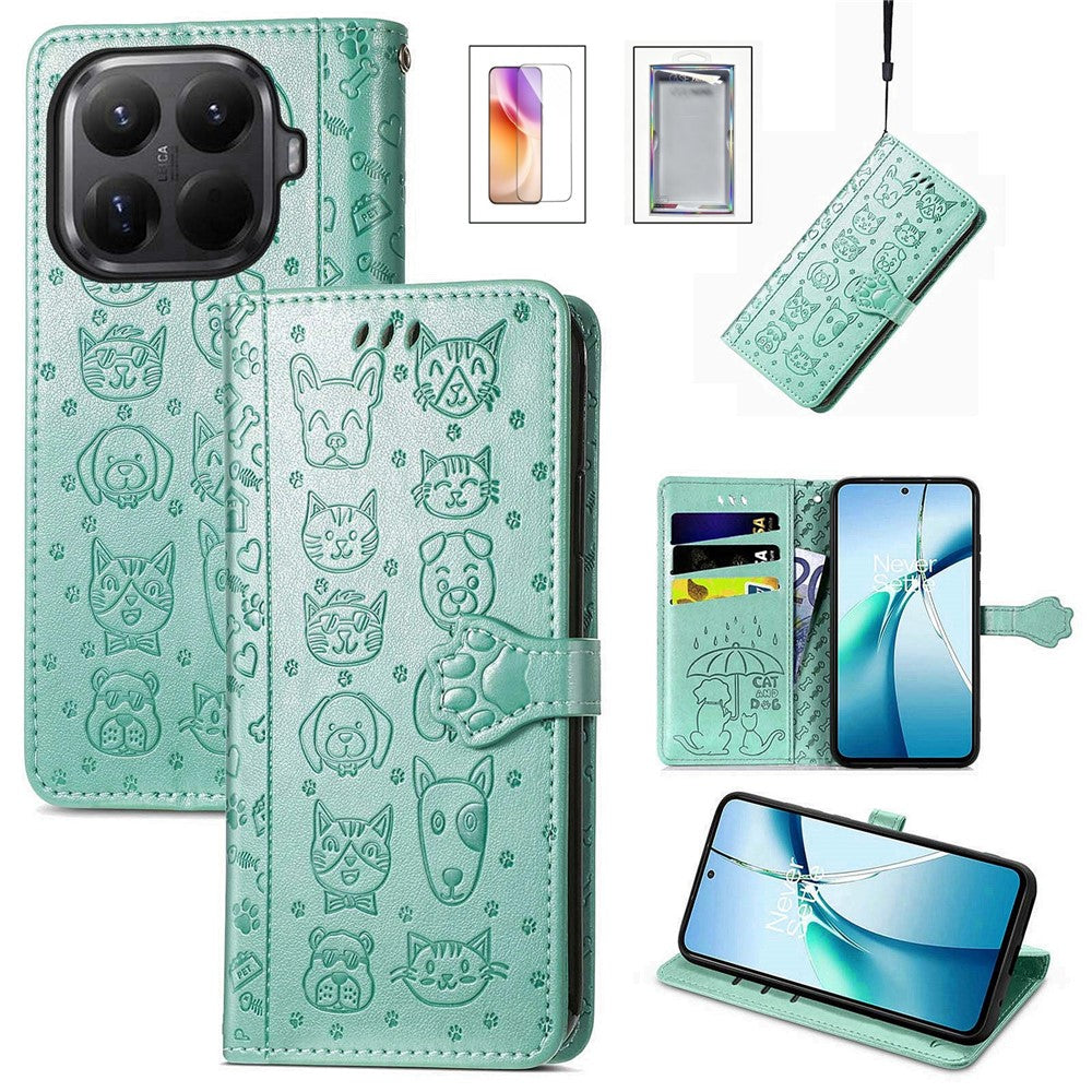 For Xiaomi 17T Case with Tempered Glass Screen Protector Cute Cat Dog Pattern PU Leather Wallet Phone Cover