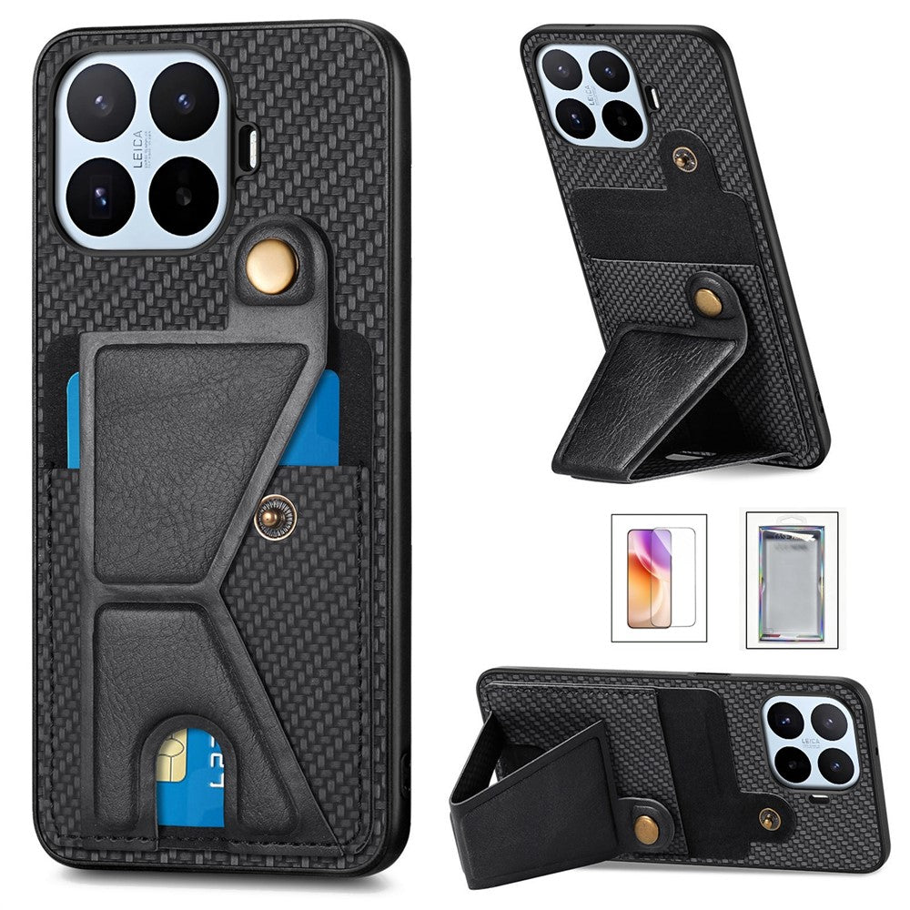 For Xiaomi 17T K-Shaped Kickstand Case Leather Phone Back Cover with Tempered Glass Screen Protector
