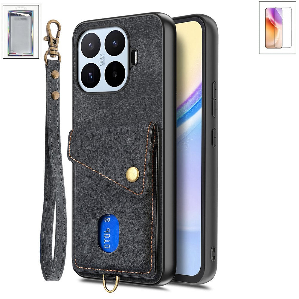 For Xiaomi 17T Case with Tempered Glass Screen Protector Card Holder Retro PU Leather Phone Back Cover