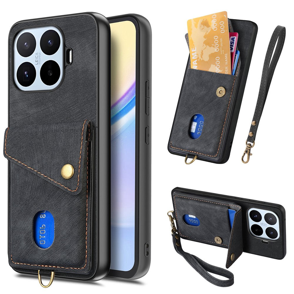 For Xiaomi 17T Case with Tempered Glass Screen Protector Card Holder Retro PU Leather Phone Back Cover