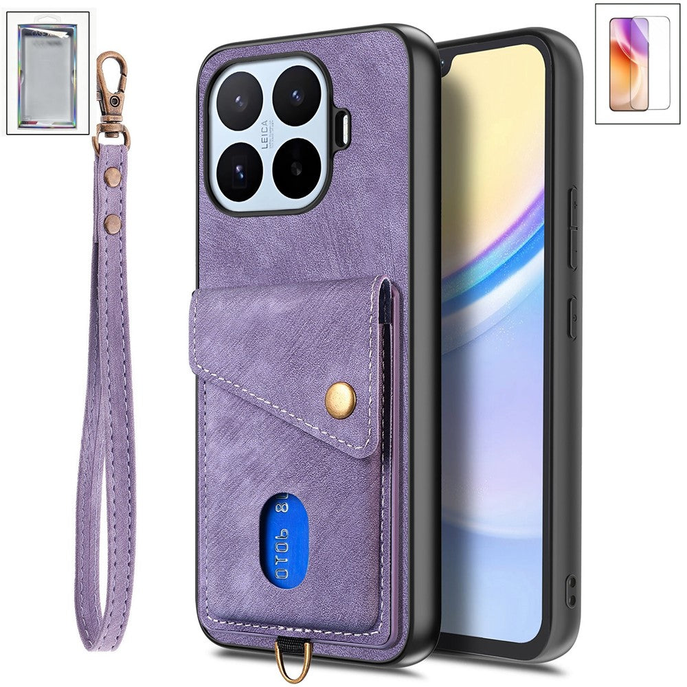 For Xiaomi 17T Case with Tempered Glass Screen Protector Card Holder Retro PU Leather Phone Back Cover