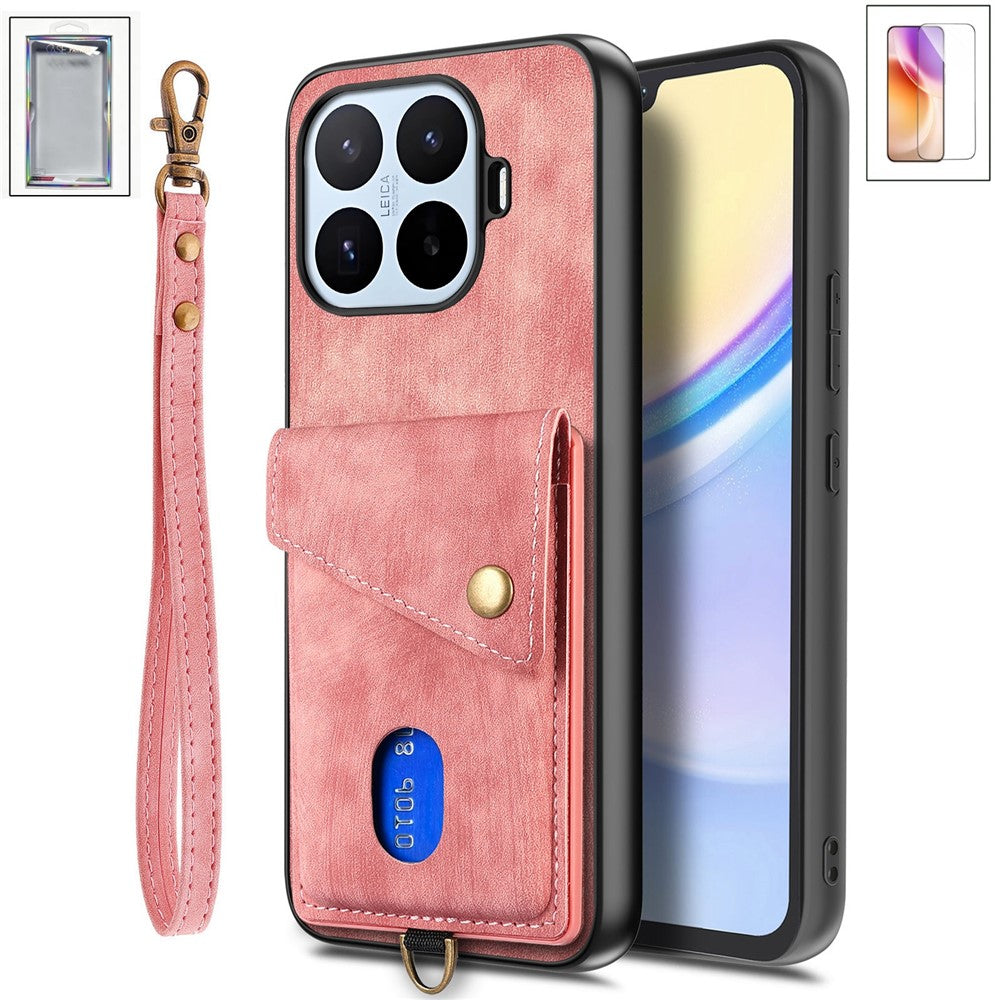 For Xiaomi 17T Case with Tempered Glass Screen Protector Card Holder Retro PU Leather Phone Back Cover