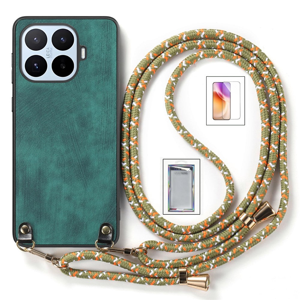 For Xiaomi 17T Case Retro Leather Phone Back Cover with Adjustable Strap + Screen Protector