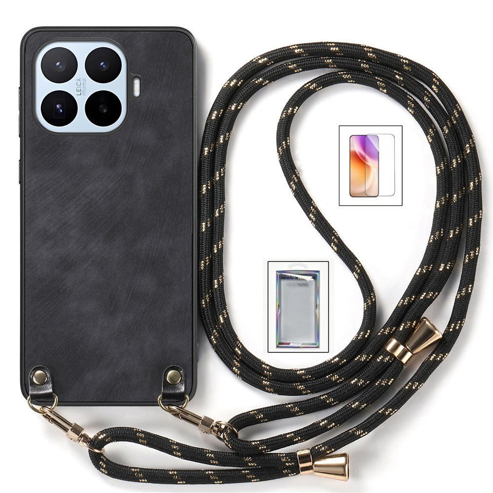 For Xiaomi 17T Case Retro Leather Phone Back Cover with Adjustable Strap + Screen Protector