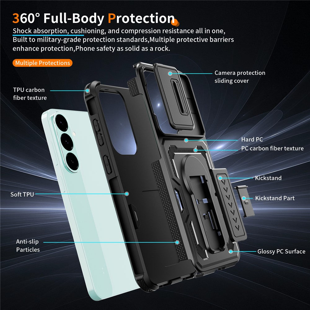 Samsung Galaxy S26 FE / S25 FE Skal Slide Lens Shield PC + TPU Stativ Mobilskal