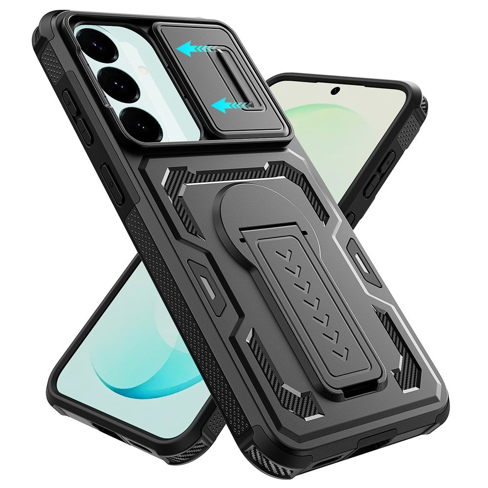 Samsung Galaxy S26 FE / S25 FE Skal Slide Lens Shield PC + TPU Stativ Mobilskal