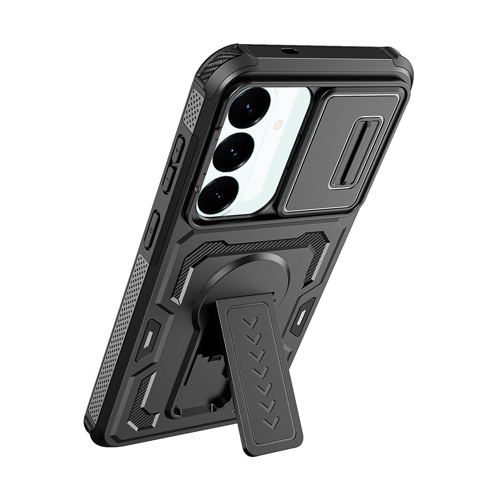 Samsung Galaxy S26 FE / S25 FE Skal Slide Lens Shield PC + TPU Stativ Mobilskal