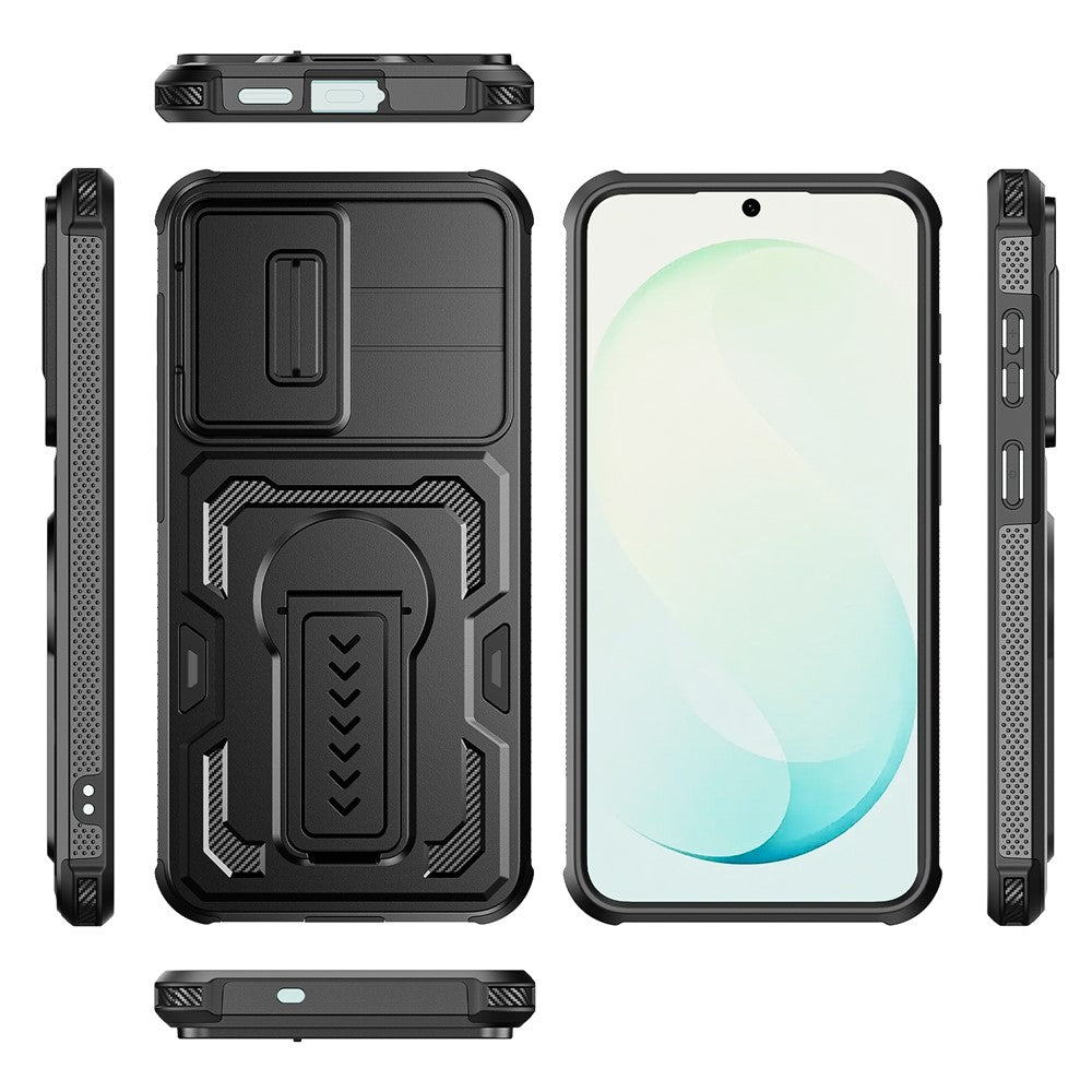 Samsung Galaxy S26 FE / S25 FE Skal Slide Lens Shield PC + TPU Stativ Mobilskal