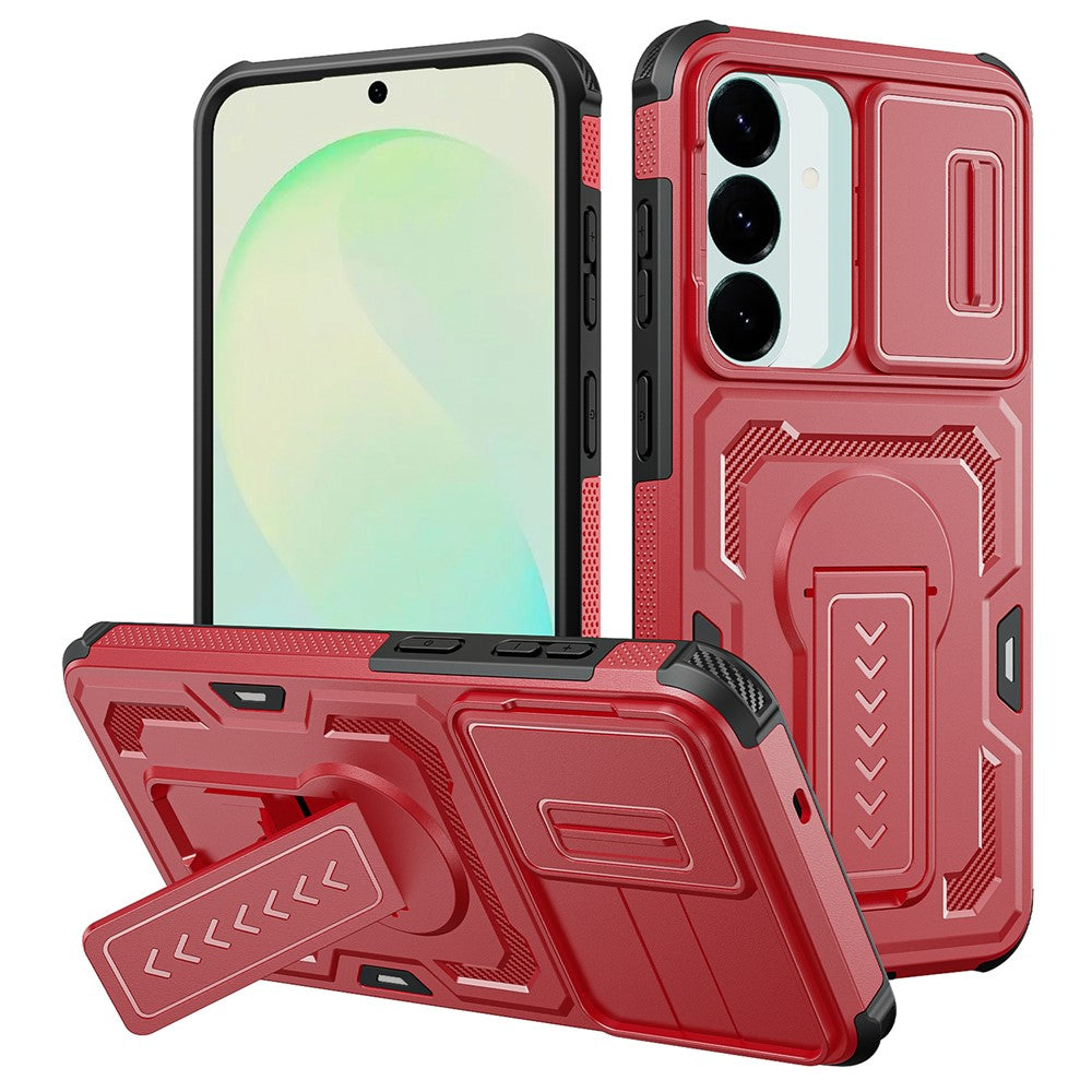For Samsung Galaxy S26 FE / S25 FE Case Slide Lens Shield PC + TPU Kickstand Phone Cover