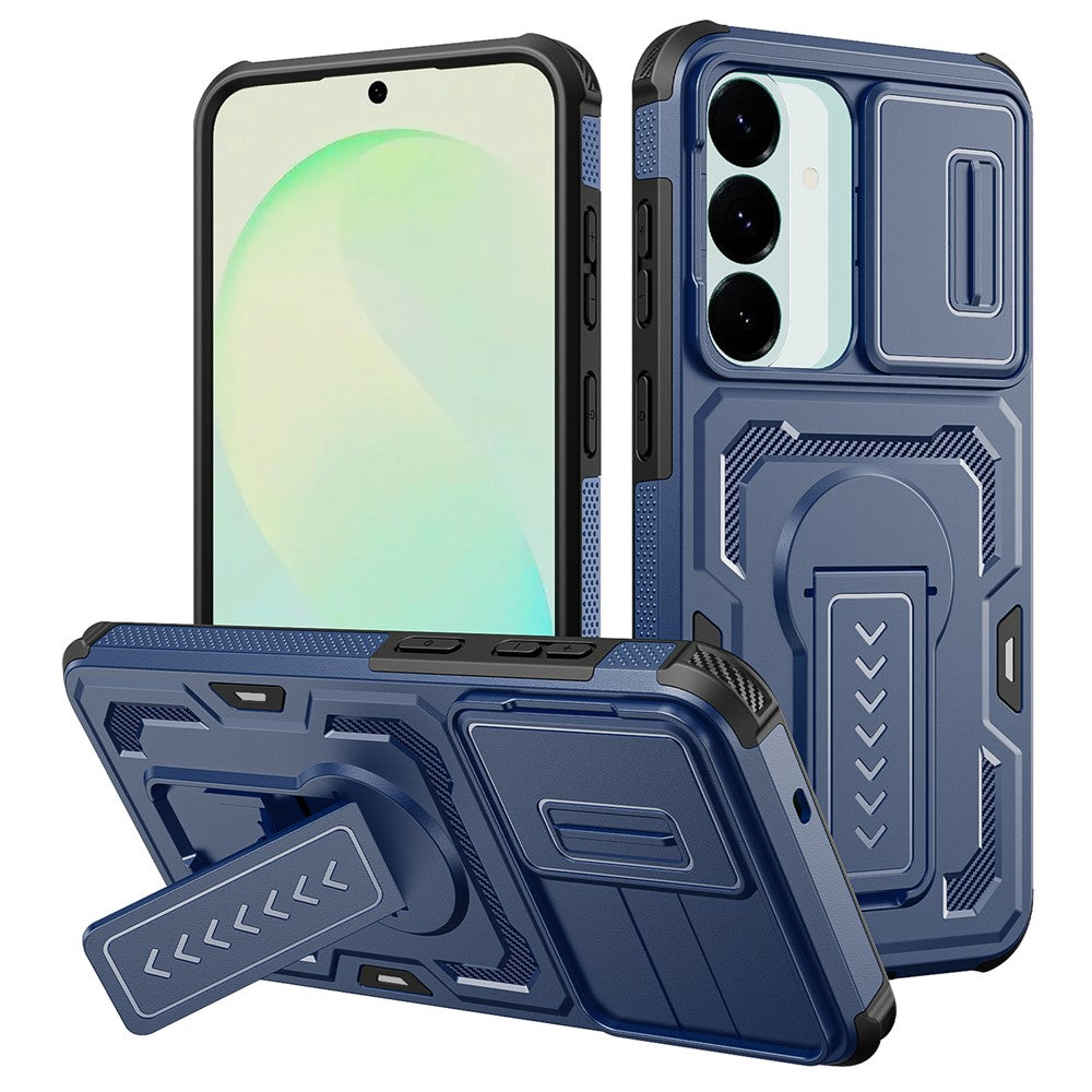 Samsung Galaxy S26 FE / S25 FE Skal Slide Lens Shield PC + TPU Stativ Mobilskal