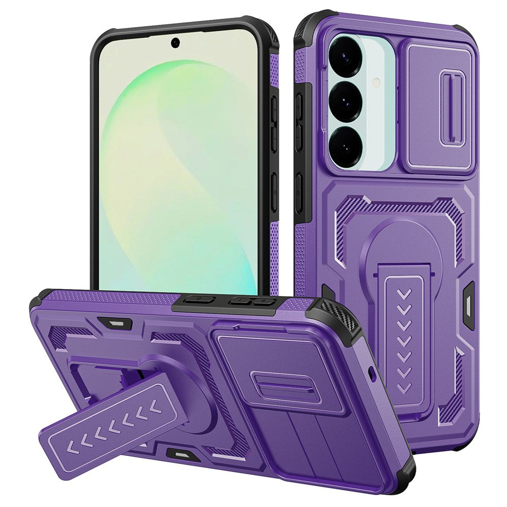 Samsung Galaxy S26 FE / S25 FE Skal Slide Lens Shield PC + TPU Stativ Mobilskal