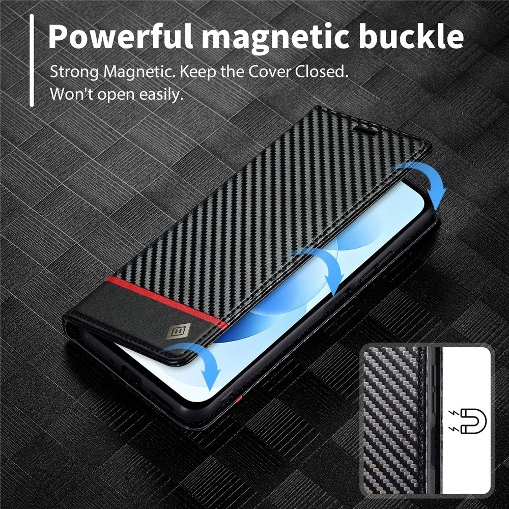 LC.IMEEKE Plånboksfodral för Xiaomi Redmi Note 17 4G (Global) / Note 17 5G (Global) / Note 17 (Indien/Kina) 5G, mobilskal i läder med kolfiberstruktur