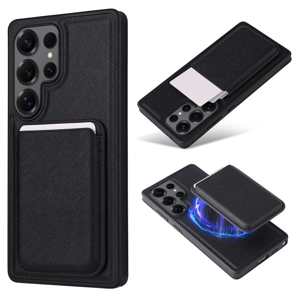 For Samsung Galaxy S26 Ultra Case Magnetic Card Holder PU Leather + PC + TPU Anti-Scratch Phone Cover