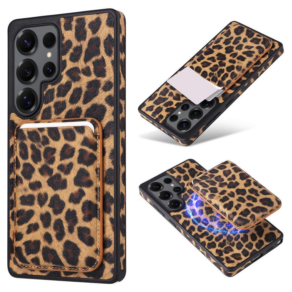 For Samsung Galaxy S25 Ultra Case Magnetic Card Holder PU Leather + PC + TPU Anti-Scratch Phone Cover