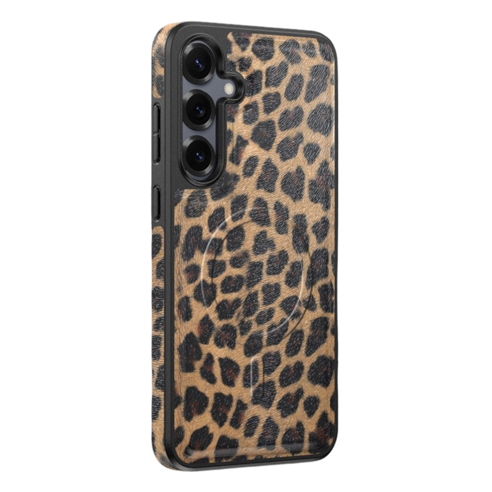 For Samsung Galaxy S25 Magnetic Case PU Leather Coated PC + TPU Anti-Scratch Phone Cover