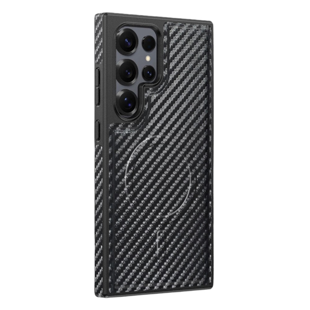 For Samsung Galaxy S25 Ultra Magnetic Case PU Leather Coated PC + TPU Anti-Scratch Phone Cover
