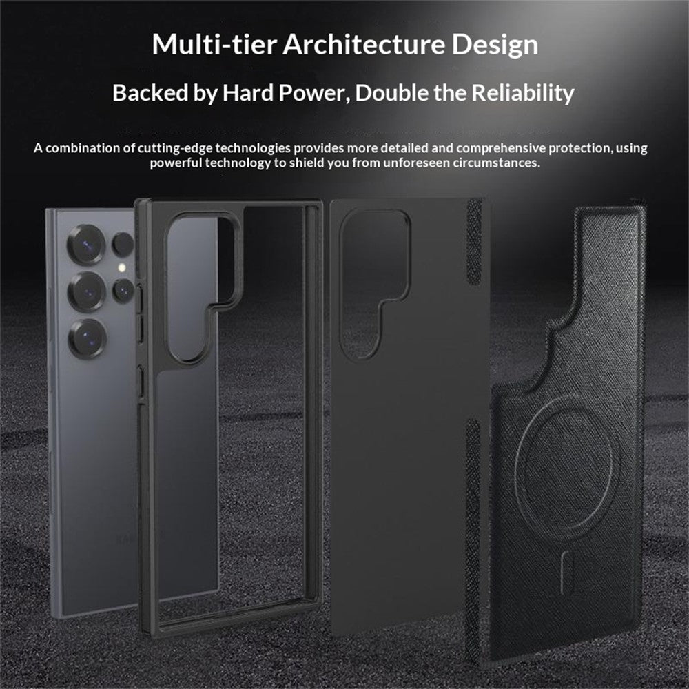 Samsung Galaxy S24 Ultra Magnetiskt Skal PU Läderbelagd PC + TPU Reptåligt mobilskal