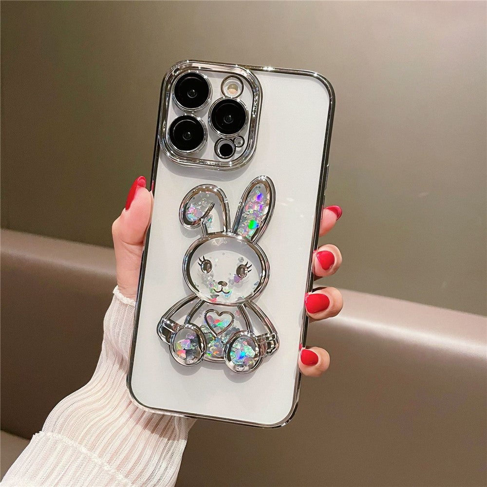 Til iPhone 12 Pro 6,1 tommer Quicksand Rabbit Decor Beskyttelsescover til telefon Galvaniseret TPU Bagcover med hærdet glaslinsebeskyttelsesfilm