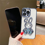 Til iPhone 12 Pro 6,1 tommer Quicksand Rabbit Decor Beskyttelsescover til telefon Galvaniseret TPU Bagcover med hærdet glaslinsebeskyttelsesfilm