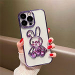Til iPhone 12 Pro 6,1 tommer Quicksand Rabbit Decor Beskyttelsescover til telefon Galvaniseret TPU Bagcover med hærdet glaslinsebeskyttelsesfilm
