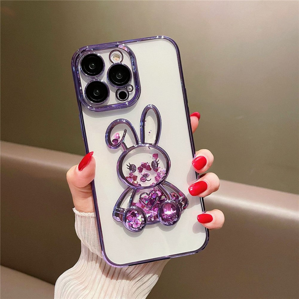 Til iPhone 12 Pro 6,1 tommer Quicksand Rabbit Decor Beskyttelsescover til telefon Galvaniseret TPU Bagcover med hærdet glaslinsebeskyttelsesfilm