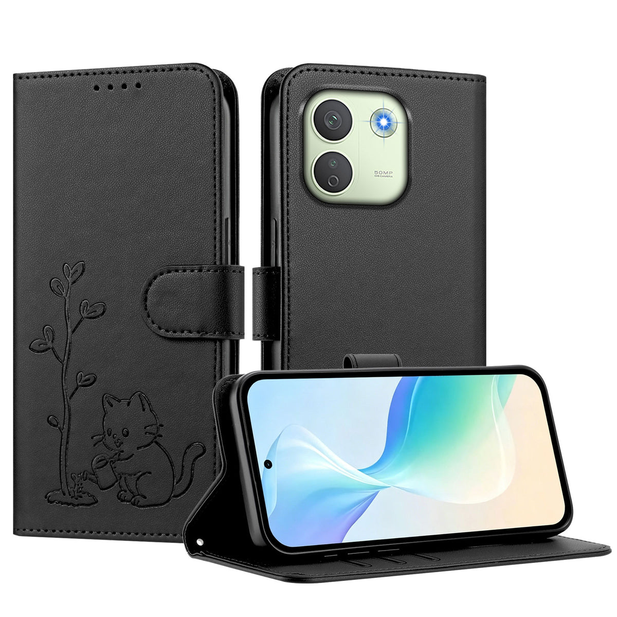 For Xiaomi Redmi Note 17 Pro Max 5G / Xiaomi Redmi Note 17 Pro+ 5G Case Cat Watering Plant Pattern PU Leather Wallet Stand Phone Cover
